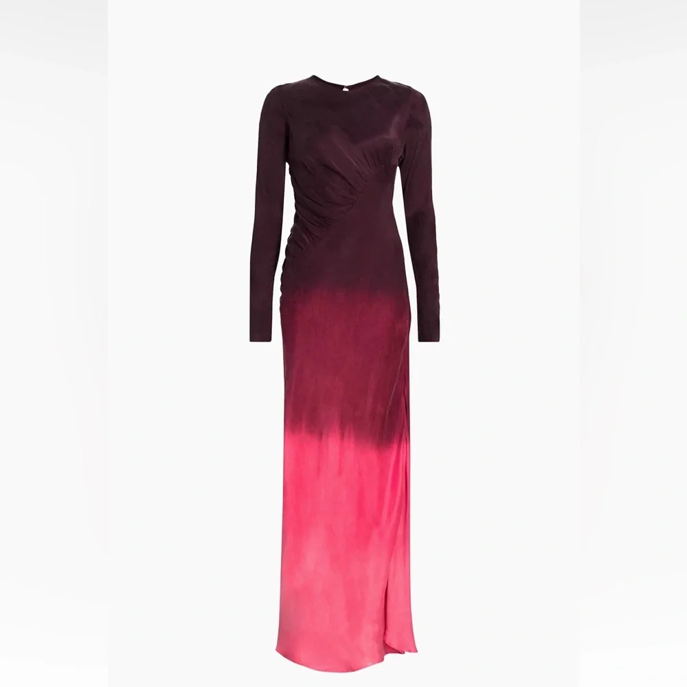 SWF Fluid Drape Dip-Dye Maxi Dress in Rouge. - Picture 1 of 2